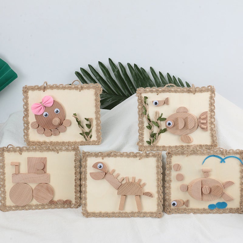 Children'S Puzzle Handmade Tree Branch Picture Frame Painting Children'S Creative Natural Wood Chip Diy Semi-Finished Material Bag - Image 3
